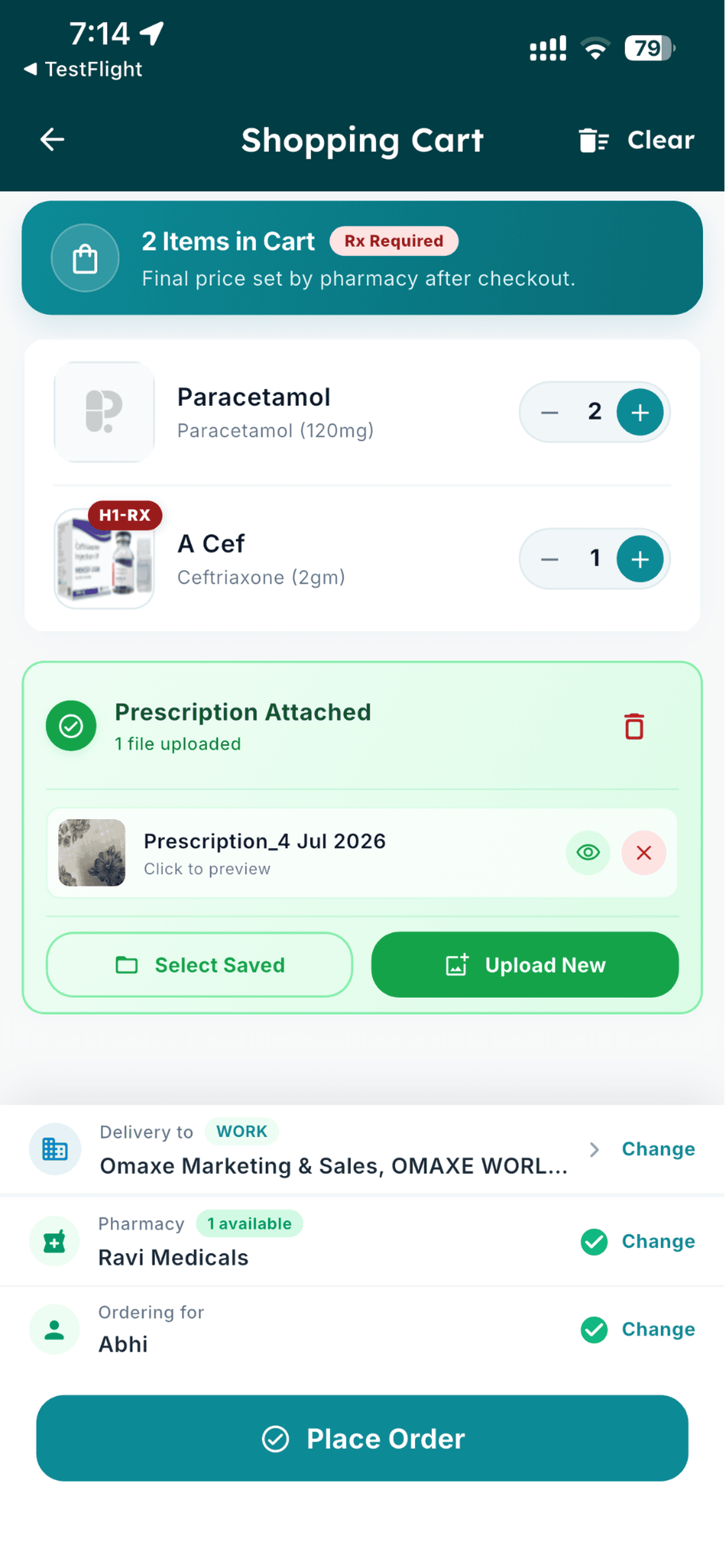 Prescription Upload & Smart Cart