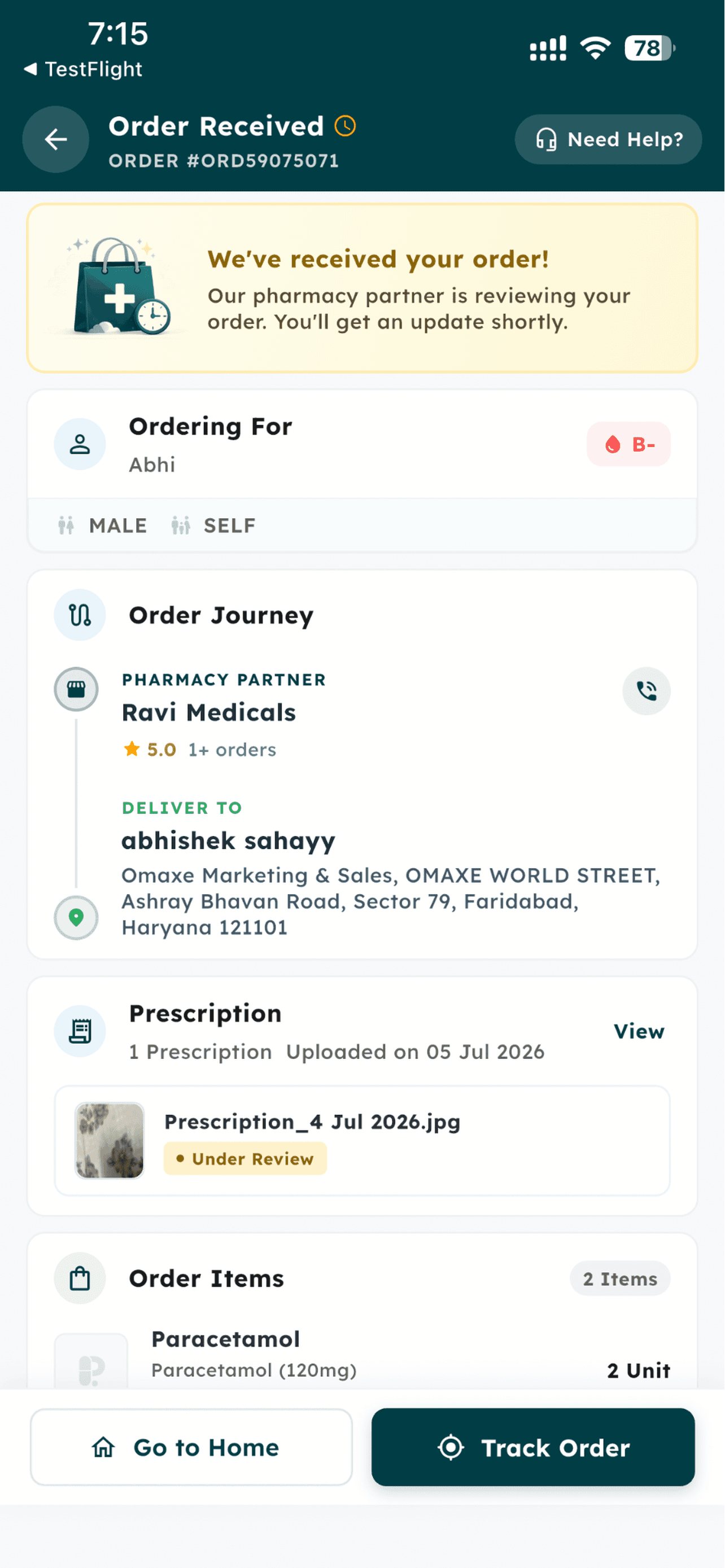End-to-End Live Order Journey